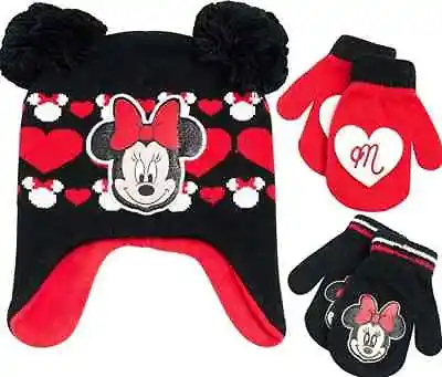 Disney Minnie Mouse Winter Hat And 2 Pair Mittens Or Gloves Set Girls Ages 2-7 • $16.95