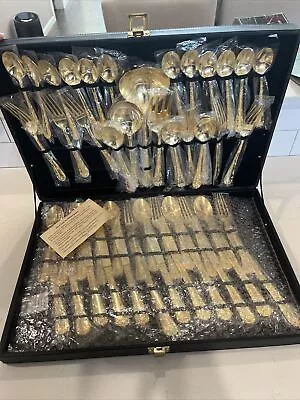 WM. Rodgers & Son Gold Plated Flatware Set 51 PC Set -  Never Opened • $175