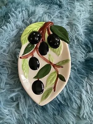 Pottery Ceramic Olive Serving Dish With Toothpick Holder • £8.50