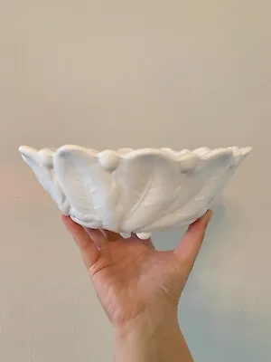 Vintage Indiana Milk Glass Textured Floral Scalloped Footed Fruit Bowl • $28