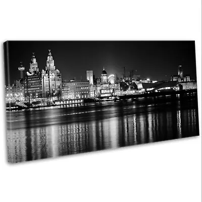 £19.99 • Buy Canvas Print Liverpool Skyline Over The Mersey Panoramic Framed Art Picture B&W