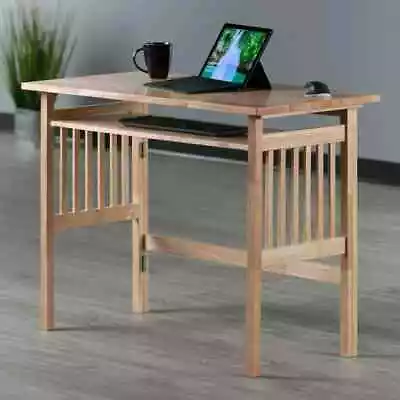 Foldable Computer Desk Mission Design Style Beechwood Natural Finish Folds Easy • $184.97