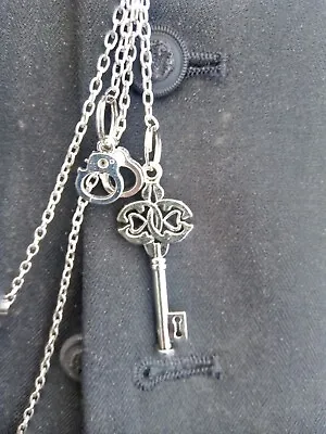 Steampunk/Blinder Silver Key And Handcuffs Waistcoat Chain • £8.65