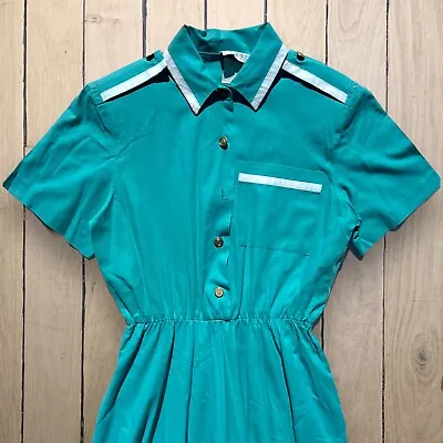 VINTAGE 60’s Aqua Shirtwaist Dress Sailor Style Oxford Apparel MIDI • £42.75
