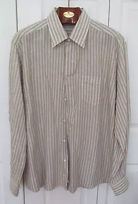 Ermenegildo Zegna Mens Brown Stripe 100% Linen Long Sleeve Button Up Shirt XXL • $39.99