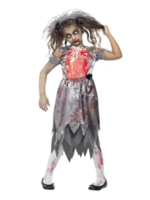 Grey Halloween Zombie Bride Costume Scary Blood Stained Corpse Bride Fancy Dress • $27.06
