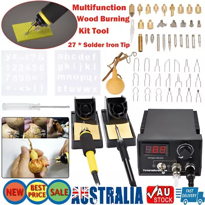 Dual Pen Pyrography Machine Wood Burning Kit Wood Burner Tool Adjustable 48 Tips • $103.95