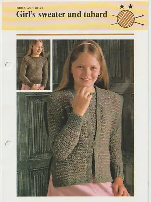 Child's Knitting Pattern (all Sizes)Girl's Sweater And Tabard Ex Condition • £2.45