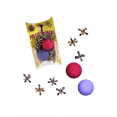 Classic Game Of Jacks 2 Balls Set 10 Metal Jax And Rubber Ball Retro Jack Pouch • $15.50