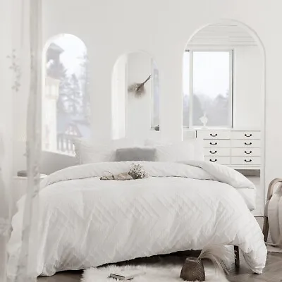 3PCS Tufted White Boho Duvet Cover Queen King Size Chic Bedding Comforter Set • $18.04