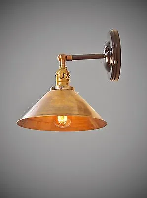 Industrial Swivel Sconce - Machine Age Lamp With Brass Cone Shade • $147.95