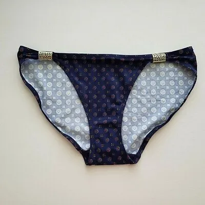 MARIE MEILI NWT Blue Print Bikini Bottom Gold Accent Size Large • £11.57