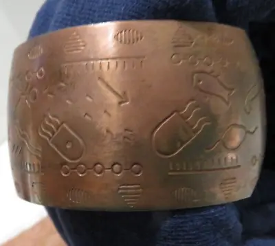 Vtg Copper Cuff Bracelet With Carved Native American Design • $45.95