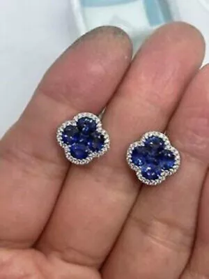 2Ct Lab Created Sapphire Push Back Flower Stud Earrings 14K White Gold Finish • $39.36