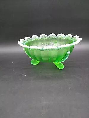 Antique Northwood Green Opalescent Glass Klondyke Bowl Fluted Scrolls EAPG • $69.99