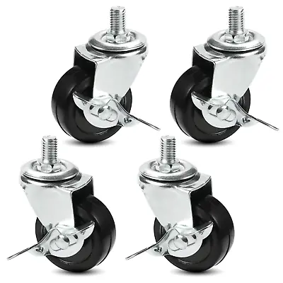 4x 3 Inch Heavy Duty Rubber Casters Safety Brake Wheels For Wire Shelving Rack • $20.99