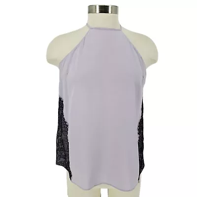 Anthropologie Eloise Tank Top Silk Lavender Lace Sleeveless Halter Womens XS • $22.95