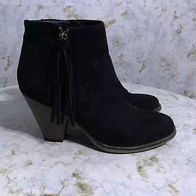 MIA Women's Size 7M Shoes Black Brown Fringe Comfort Zip Up Career Ankle Boots • $15