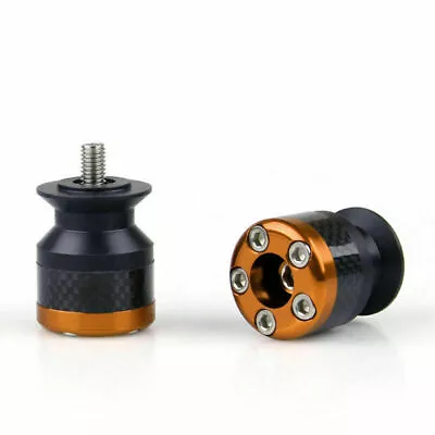 Universal Motorcycle CNC Carbon Fiber 6mm Swingarm Sliders Spools Orange T9 • £14.38