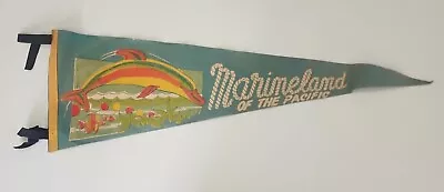 Vintage Blue Marineland Of The Pacific W/ Dolphin Souvenir Felt Banner Pennant • $49.50