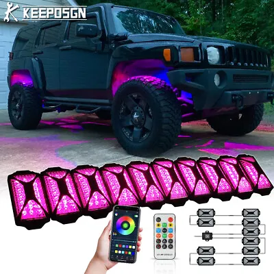 For Hummer H3 H2 H1 SUV 10 Pods LED RGB Underglow Rock Light APP Remote Control • $65.54