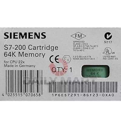Brand New Siemens S7-200 Cartridge 64k Memory 6ES7291-8GF23-0XA0 • $54.02