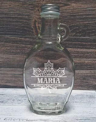 Syrup Bottle - Custom Engraved 8oz Glass Syrup Bottles With Cap. Unique Gift. • $29.99