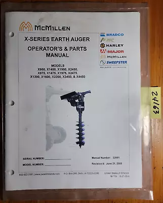 McMillen X-Series X950-4450 Earth Auger Owner Operator's Parts Manual M-119 6/05 • $20