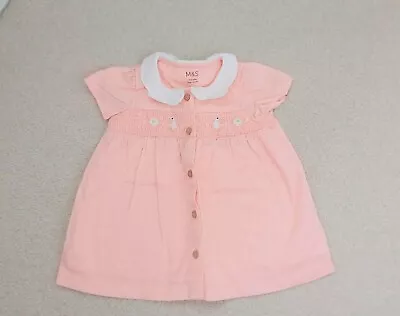 M&S Marks Spencer Peach Pink Baby Girl Summer Dress 3-6 Months • £5