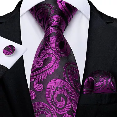 Mens Ascot Navy Blue Paisley Foral Ties Silk Necktie Hanky Cufflinks Cravat Set • £7.99