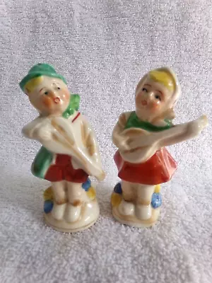 Vtg.  Japan  Boy And Girl Mandolin Players Salt & Pepper Shakers  FREEE SHIPPING • $14.85