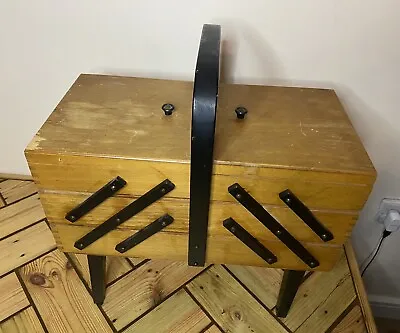 Vintage Wooden 3 Tier Cantilever Sewing Box Basket With Legs Storage Old Design • £39.99