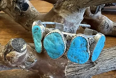 Bracelet-Native American-  Old Heavy  Blue Nugget Turquoise-Wgt..61.7 Grams • $122.50