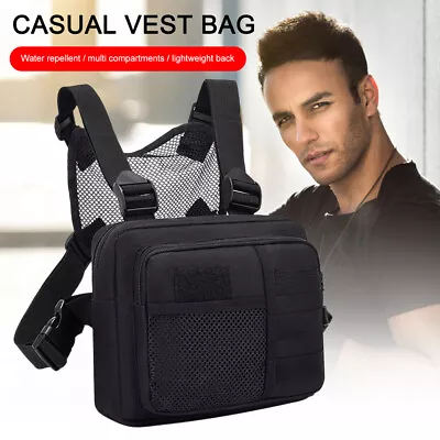 Men's Tactical Combat Front Pouch Chest Rig Bag Outdoor Hiking Sling Vest Bag BK • $16.69