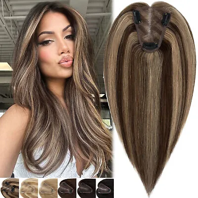 100% Human Hair Topper Lace Base Top Wig Real Remy Hair Toupee Clip In Hairpiece • £80.77