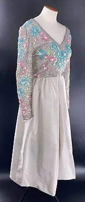Victoria Royal Ltd Vintage 60s Gown Heavy Floral Beading V Neck Size USA 10 • $86.99
