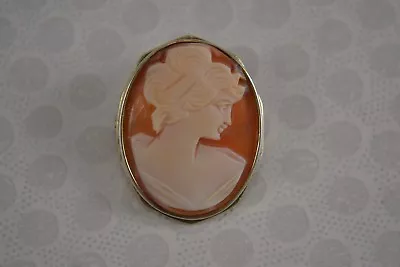 VINTAGE 1970s Carved Shell Cameo Brooch Set In Silver Gilt 900 Silver  • £18