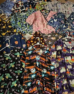 Scrub Tops Lot U-Pick - Disney Peanuts Star Wars Holiday Cats Dogs Flowers • $7.99