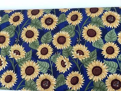 CLEARANCE BOLT END 35cm X 110cm Lewis & Irene Sunflower Bee Blue 100% Cotton • £1.75