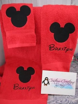 Mickey Mouse Head Personalized 3 Piece Bath Towel Set Your Color Choice  • $28