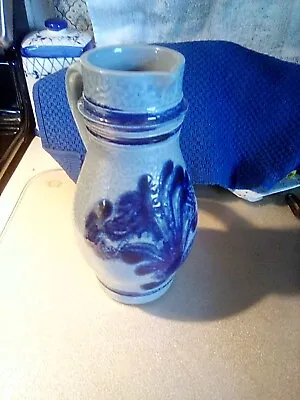 Vintage Cobalt Blue Stoneware Pottery Salt Glazed Pitcher Jug  7  • $9.75