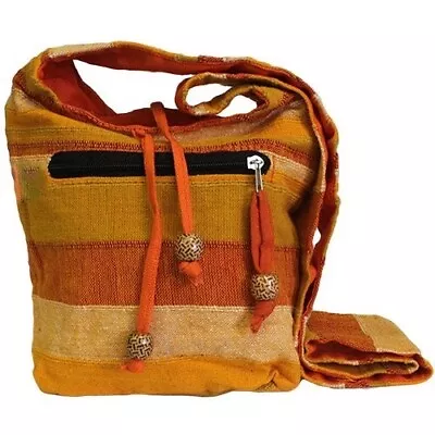 Sling Bag Jacquard Bag - Orange Stripe Zip Pocket Lined Shoulder Strap Beaded • £6.99