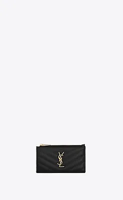 YSL YVES SAINT LAURENT CASSANDRE ZIPPED CARD CASE Black Brand New RRP $570 • $450