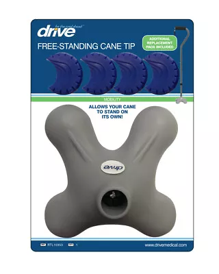 Drive QUAD CANE TIP FREE Standing Fits 3/4  Diameter Shaft GRAY W/ Xtra Pads • $19.95