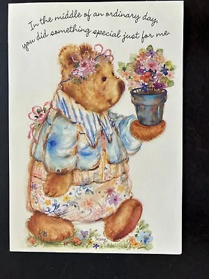 VINTAGE MARY HAMILTON HALLMARK THANK YOU GREETING CARD…Bear Flowerpot • $4.95