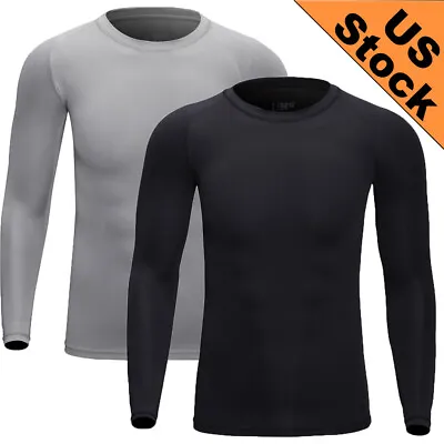 $10.99 • Buy Mens Running Soft Long Sleeve Johns Liner Moisture Wicking T-Shirt Gym Tight Top