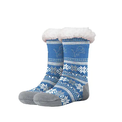 FOCO NFL Detroit Lions Fair Isle Footy Slippers Non-Skid Bottom • $10.99