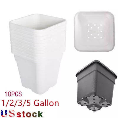 10PCS 1/2/3/5 Gallon Re-Usable Square Nursery Pot Plastic Grow Pots Plant Garden • $36.41