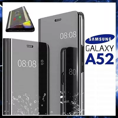 For SAMSUNG GALAXY A52 CLEAR VIEW FLIP CASE SMART BOOK MIRROR LUXURY STAND COVER • $15.29