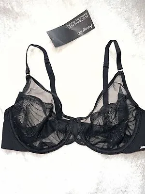 BNWT M&S AUTOGRAPH BLACK SWISS EMBROIDERY Wired  BALCONY BRA         (ST07/1370) • £9.99